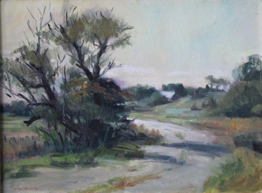Harry Barton: Harry Barton (1908-2001). " Essex Landscape". Landscape in Essex Connecticut. Medium: Oil on Masonite. Size: 12" X 16". Signature: SLL