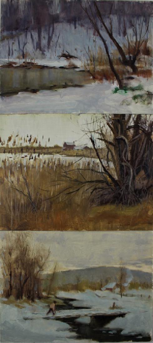 Harry Barton: Harry Barton (1908-2001) Set of 3 paintings. Medium: Oil on Masonite. Size: 12" X 16". Signature: