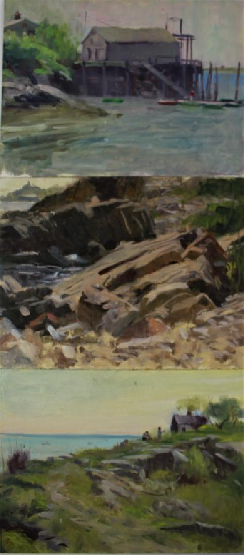 Harry Barton: Harry Barton (1908-2001) Set of 3 paintings. Medium: Oil on Masonite. Size: 12" X 16". Signature: