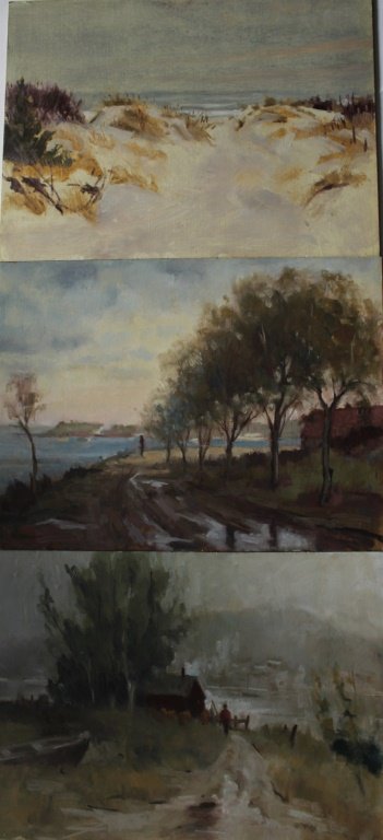 Harry Barton: Harry Barton (1908-2001) Set of 3 painitngs. Medium: Oil on Masonite. Size: 12" X 16". Signature: