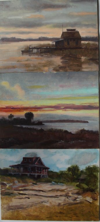 Harry Barton: Harry Barton (1908-2001) Set of 3 paintings. Medium: Oil on Masonite. Size: 12" X 16". Signature: