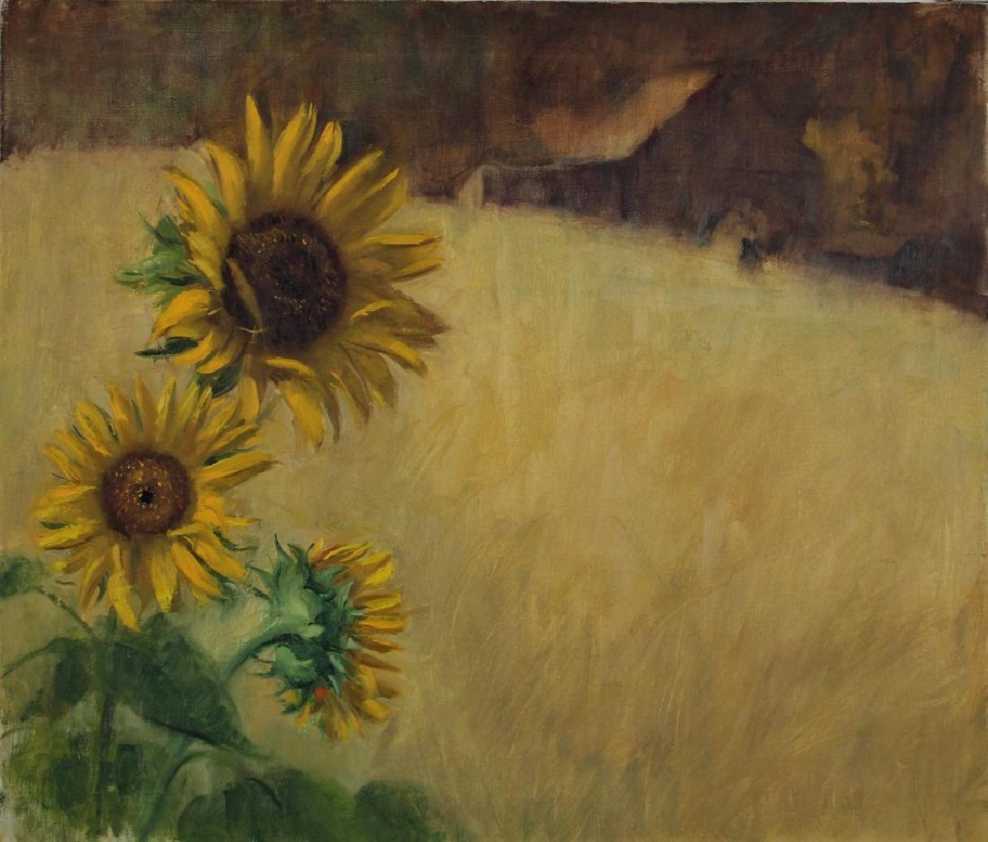 Harry Barton: Harry Barton (1908-2001). Sunflowers. Sunflowers in the fields. Medium: Oil on Canvas. Size: 24" X 28". Signature: Estate stamp verso