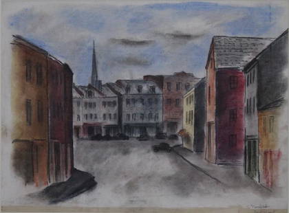 Bror Nordfeldt (1878-1955): Bror Nordfeldt. Newport. Street scene of Newport RI Bror Julius Olsson Nordfeldt was active/lived in New Mexico, New Jersey, Kansas / Sweden. Bror Nordfeldt is known for modernist figure, landscape, s