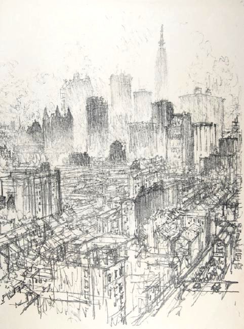 Joseph Pennell: Joseph Pennell. skyline. Skyline Not matted Letter- copy showing consigned by direct descendent of Robert George Lienroth who was art manager for lithographers Ketterlinus & Company of Philadelphia.Th