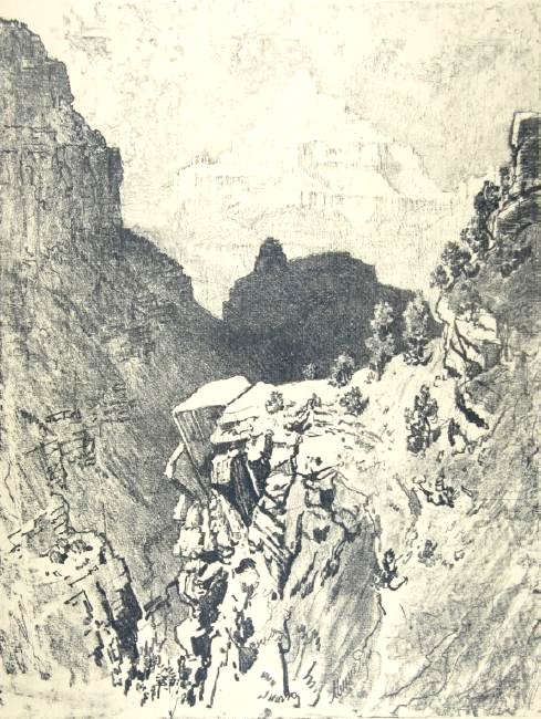 Joseph Pennell: Joseph Pennell. "Grand Canyon - Temple". "Grand Canyon - Temple" Not matted Letter- copy showing consigned by direct descendent of Robert George Lienroth who was art manager for lithographers Ketterli