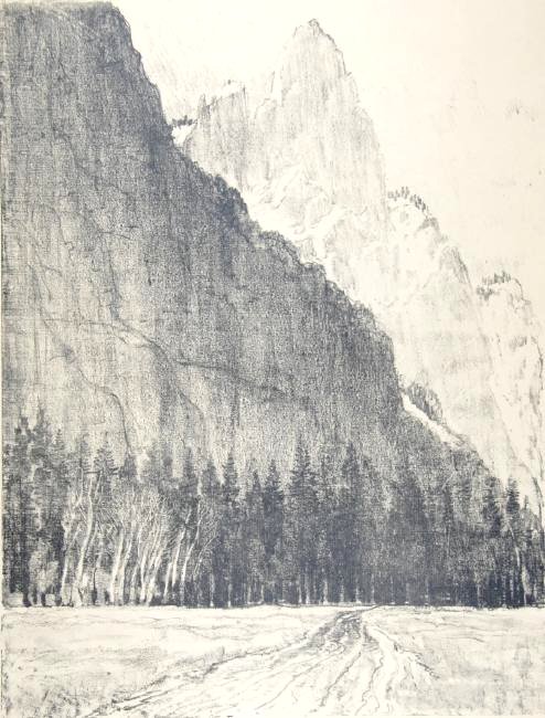 Joseph Pennell: Joseph Pennell. "Sentinel Cliffs -Yosemite". "Sentinel Cliffs - Yosemite" Not matted Letter- copy showing consigned by direct descendent of Robert George Lienroth who was art manager for lithographers
