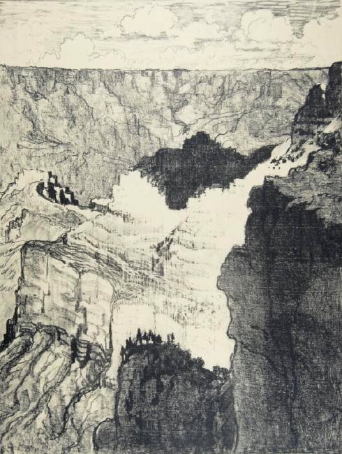 Joseph Pennell: Joseph Pennell. "White City - Grand Canyon". " White City - Grand Canyon" Not matted Letter- copy showing consigned by direct descendent of Robert George Lienroth who was art manager for lithographers