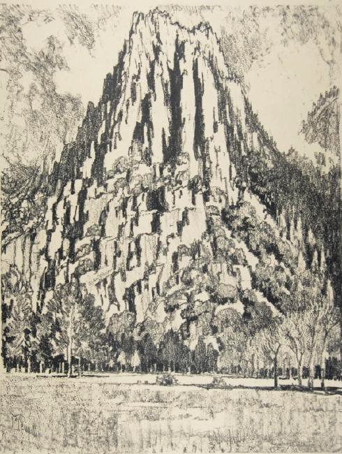 Joseph Pennell: Joseph Pennell. "Buttresses - Yosemite". "Buttresses - Yosemite" Not matted Letter- copy showing consigned by direct descendent of Robert George Lienroth who was art manager for lithographers Ketterli