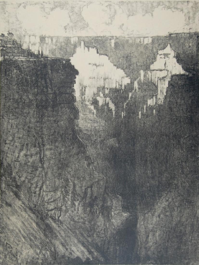 Joseph Pennell: Joseph Pennell. " The Grand Canyon". "The Grand Canyon" Not matted Letter- copy showing consigned by direct descendent of Robert George Lienroth who was art manager for lithographers Ketterlinus & Com