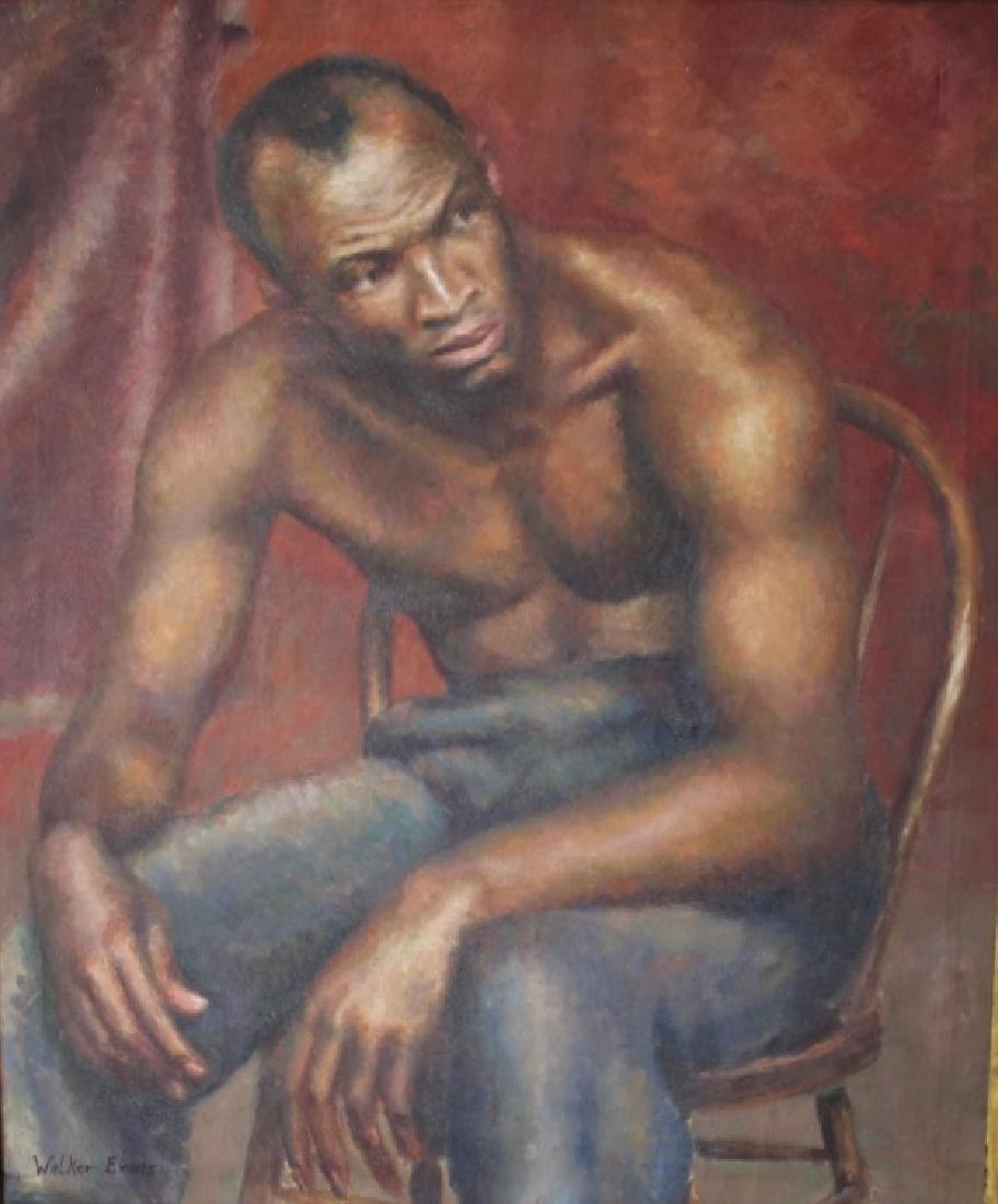 Walker Evans: Walker Evans. African American Portrait. African American Portrait Framed. Medium: Oil on Canvas. Size: 32 X 27 in. Signature: SLL.