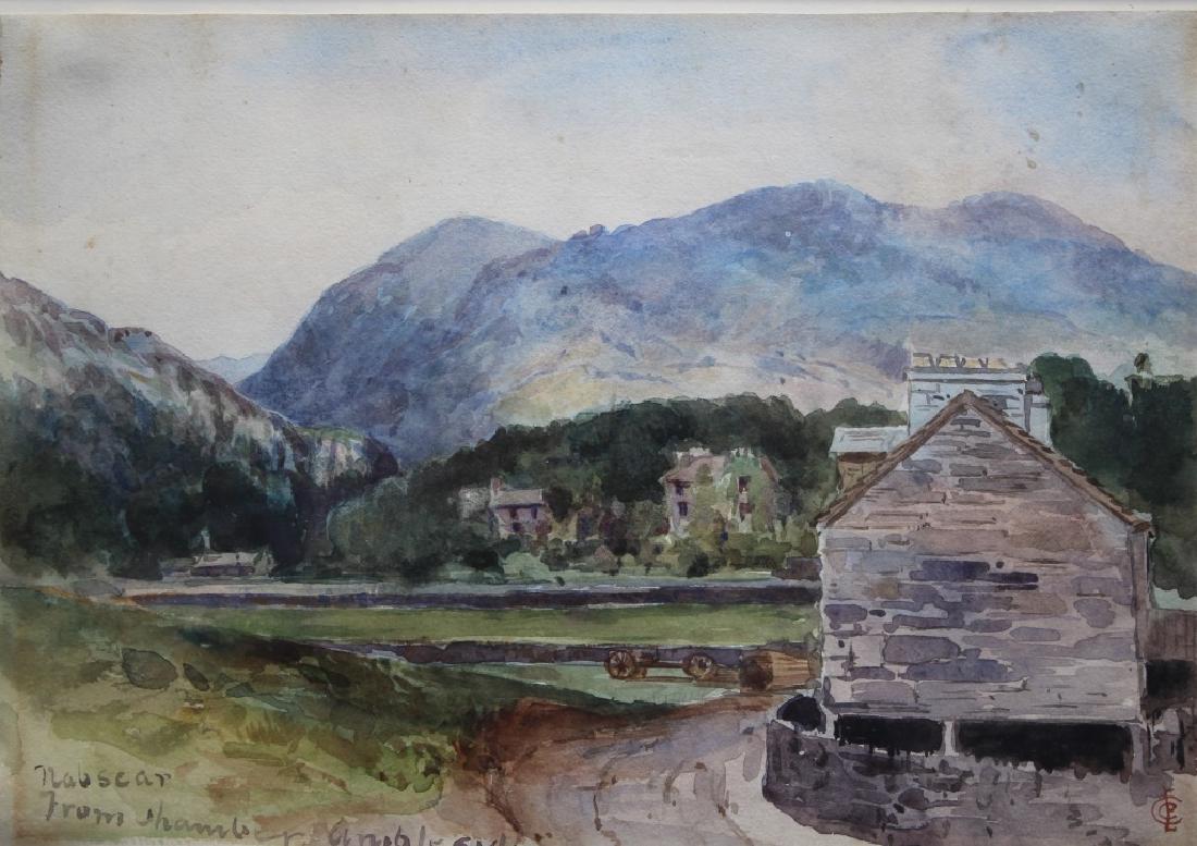 Edward Clarke Cabot (1818-1901): Tabs are from shambar . Title: Rabscar from shambar. Size: 9.25 X 13.25. Signature: SLR. Artist: Edward Clark Cabot. Framed.