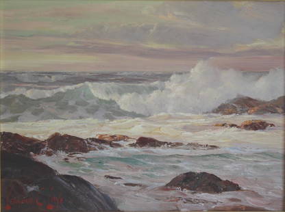 Leonard Lane (1910-1978): Seascape scene. Title: Seascape. Medium: Oil on Board. Size: 14" X 18". Signature: SLL. Artist: Leonard Lane. Framed.