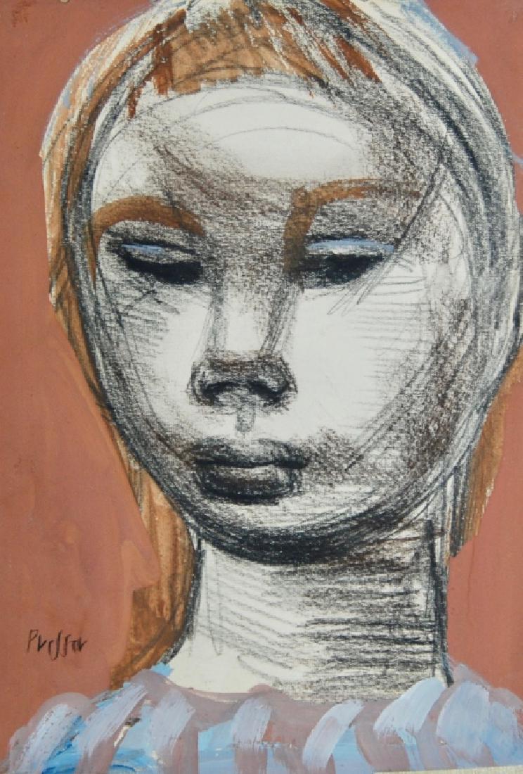 Josef Presser: titled -"The Little Acrobat" and his New York address on verso. Title: "The Little Acrobat". Medium: mixed media. Size: 9 x 6. Signature: SUL. Artist: Josef Presser. Unframed.