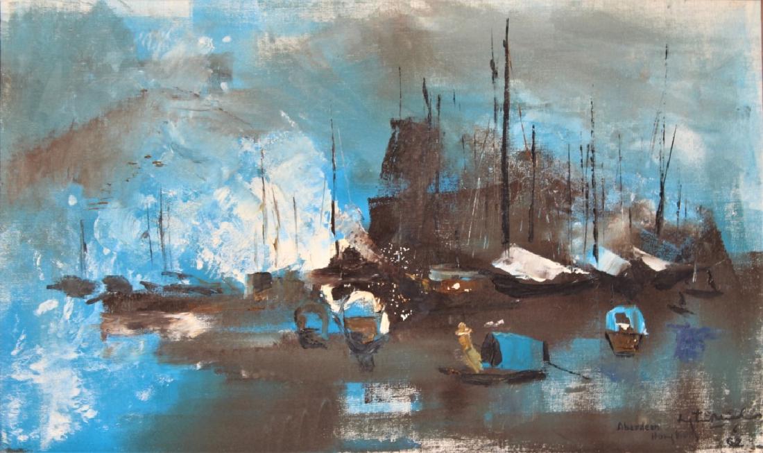 Nguyen Tri Minh (1924 - 2010): Nguyen Tri Minh Nguyen Tri Minh (Vietnamese 1924-2010), Scene of Aberdeen Harbor, Hong Kong, oil on canvas, signed lower right and dated "6/62", Nguyen Tri Minh was a leading painter from South Vietna