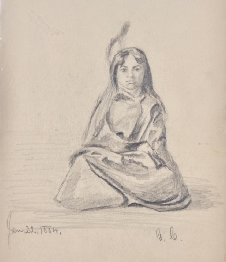 George Catlin: Jim's of Lambertville gallery label on verso. attributed. Title: Native American young woman. Medium: Pencil. Size: 9 x 6. Signature: Initials/Monogram. Artist: George Catlin. Unframed.