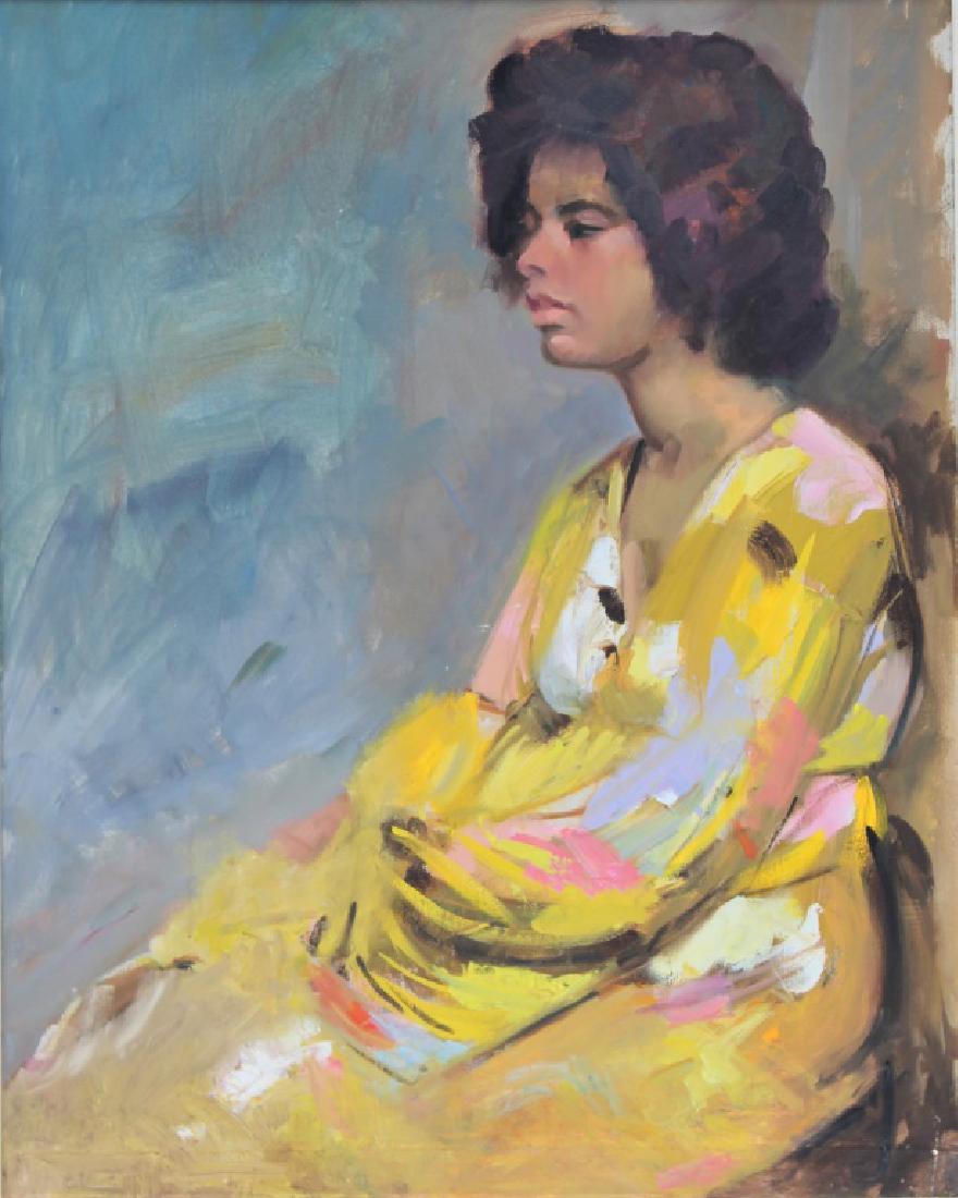 Harry Barton (1908 - 2001): African American woman seated. Title: Africian American woman. Medium: Oil on Canvas. Size: 30 X 24. Signature: Unsigned. Artist: Harry Barton. Framed.