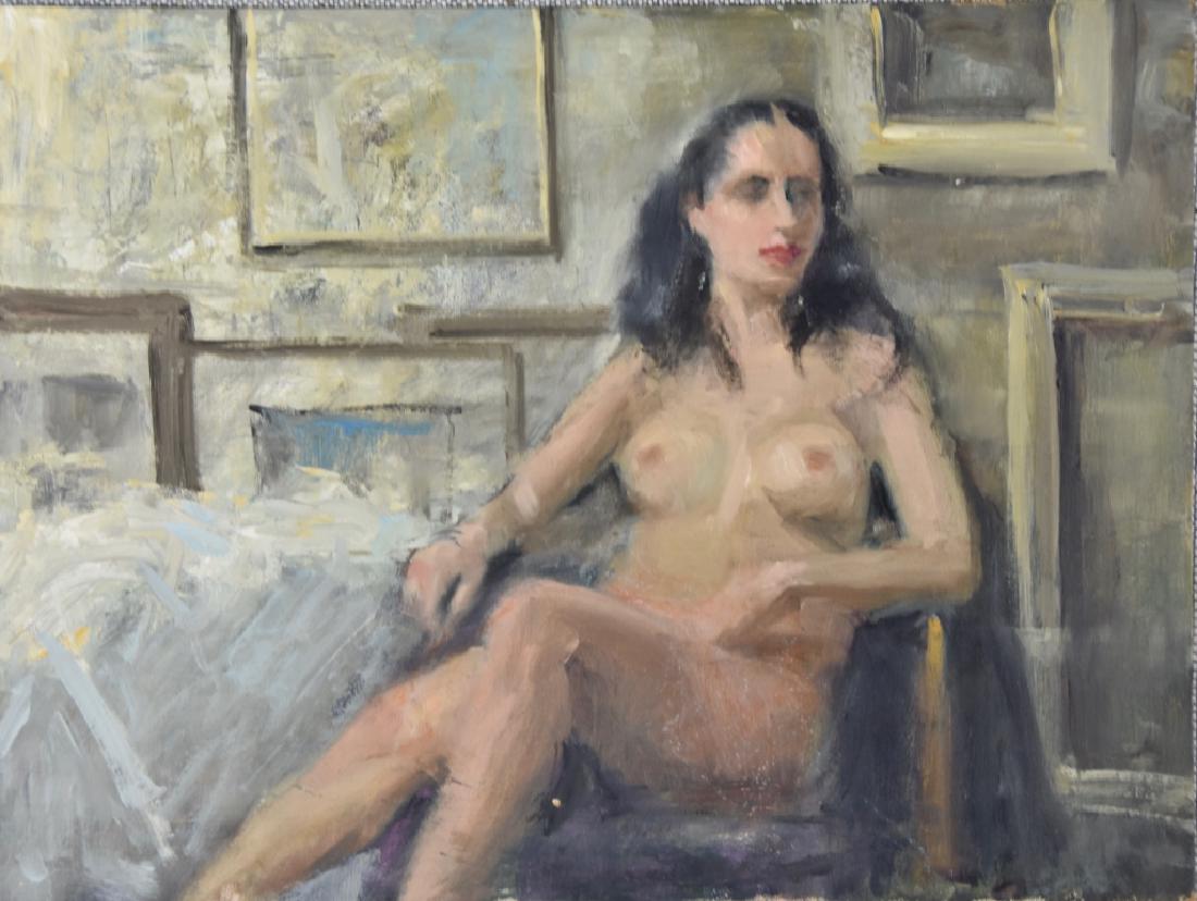 Harry Barton: 2 female nude studies. Title: 2 Female nude studies. Medium: Oil on Canvas. Size: 16 x12. Signature: SLL. Artist: Harry Barton. Unframed.