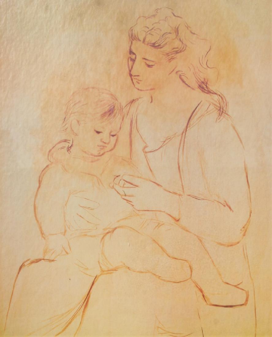 Pablo Picasso: Mother and son Frame 29.5 X 23. Title: Mother And Son. Medium: Pen & Ink. Size: 28 X 21.25. Artist: Pablo Picasso. Framed.
