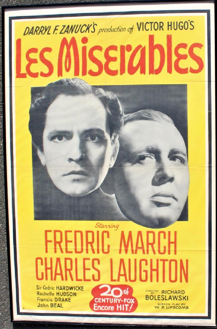 LES MISEIABLES: Starring Federic March, Charles Laughton. Dated 1946 20th Century/Fox Tooker Litho, NY 2147 Les MisÃ©rables is a 1935 American drama film starring Fredric March and Charles Laughton based upon the f