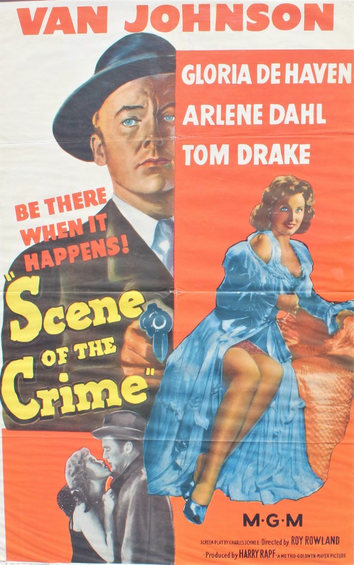 SCENES OF THE CRIMES: Starring. Van Johnson. Dated 1949 Loew's Inc. Litho Foster 5331 49/419 When assigned to investigate the murder of a fellow plainclothes policeman, Los Angeles cop Mike Conovan (Van Johnson) follows hi