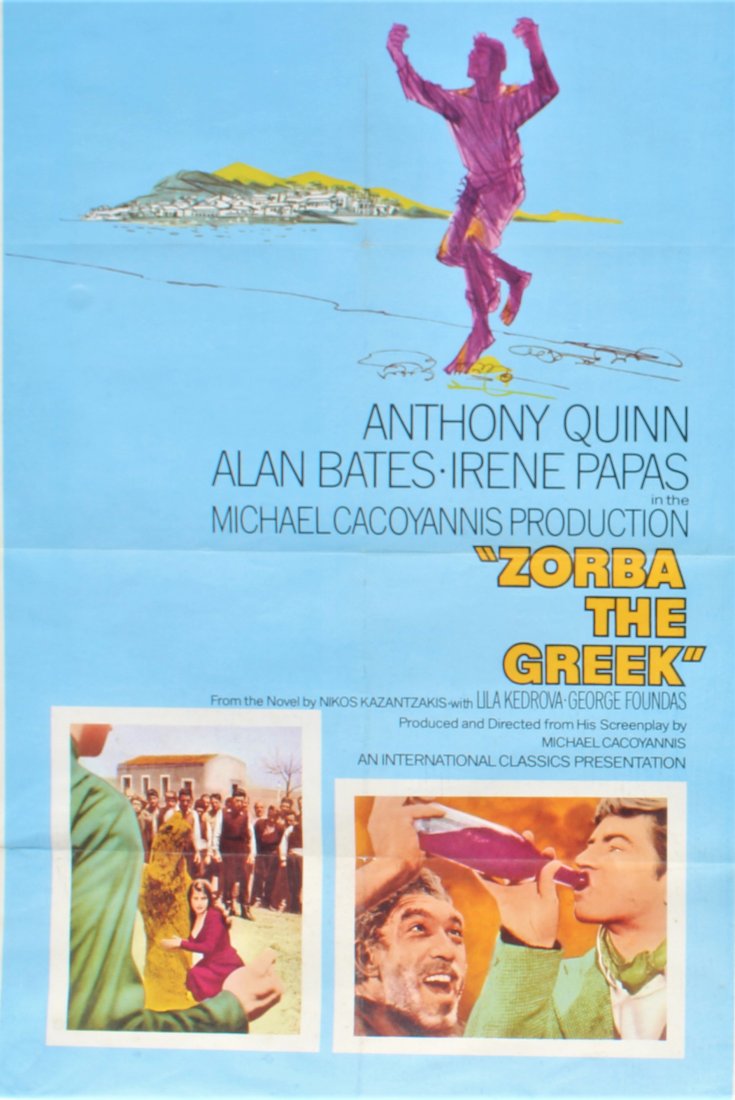 ZORBA THE GREEK: Traveling to inspect an abandoned mine his father owns in Crete, English author Basil (Alan Bates) meets the exuberant peasant Zorba (Anthony Quinn) and invites him along when the older man claims he