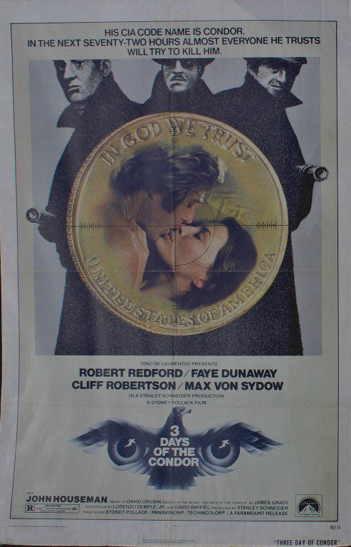 3 DAYS OF THE CONDOR: On a seemingly ordinary day, Joe Turner (Robert Redford), a quiet CIA code breaker, walks into his workplace and finds that all of his coworkers have been murdered. Horrified, Joe flees the scene and