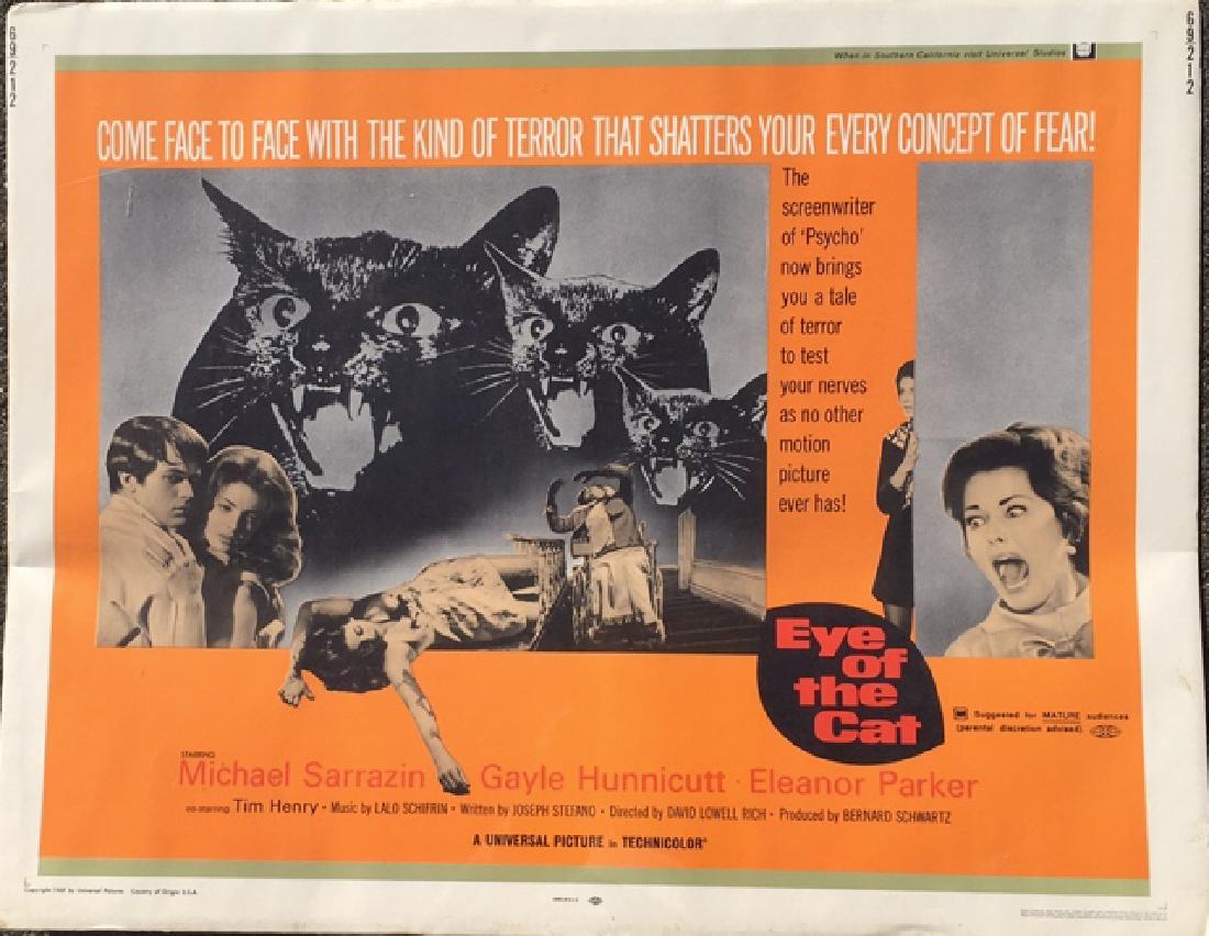 EYE OF THE CAT: Dated 1969, Universal {Pictures, 69/21 A man (Michael Sarrazin) afraid of cats plots with his girlfriend (Gayle Hunnicutt) to kill his rich invalid aunt (Eleanor Parker), whose house is full of cats. 