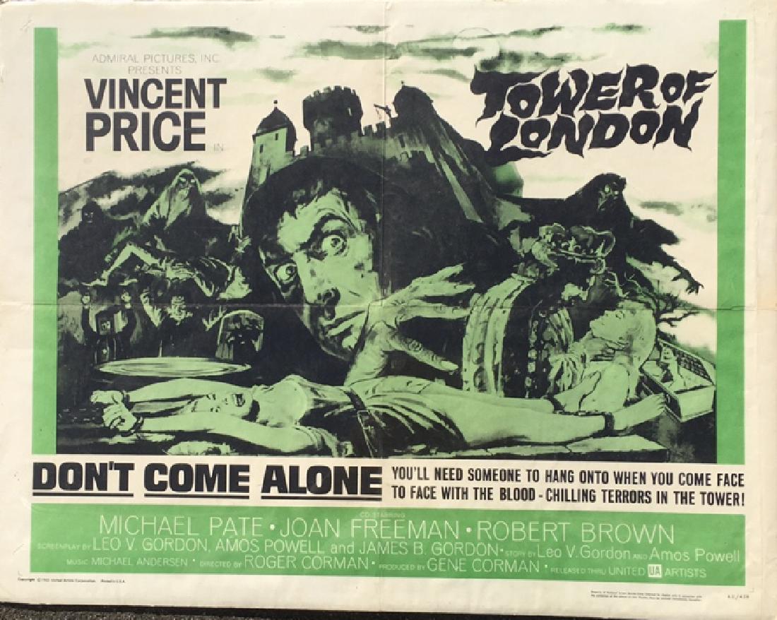 THE TOWER OF LONDON: Dated 1962, United Artist Corp., 62/428 In 15th-century England, Richard III (Vincent Price) desperately wants the throne, but his ailing brother, King Edward IV (Justice Watson), instead bestows it u