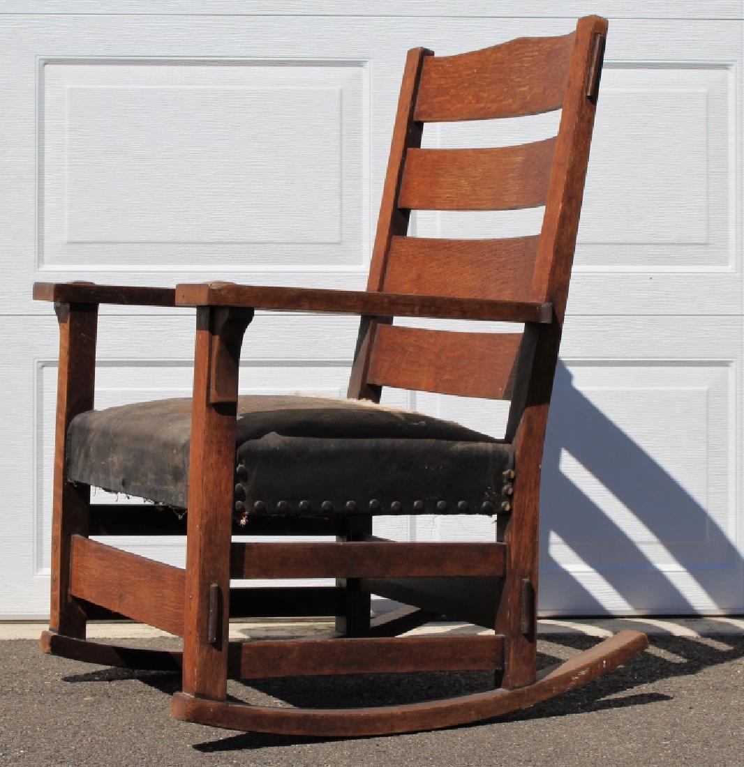 Stickley Period Rocking Chair: Rocking chair. Title: Stickley rocking chair Attrib.. Medium: Wood. Size (in.): 38 X 27 X 27.5. Signature: Unsigned. Artist: Stickley Attrb.. Unframed.