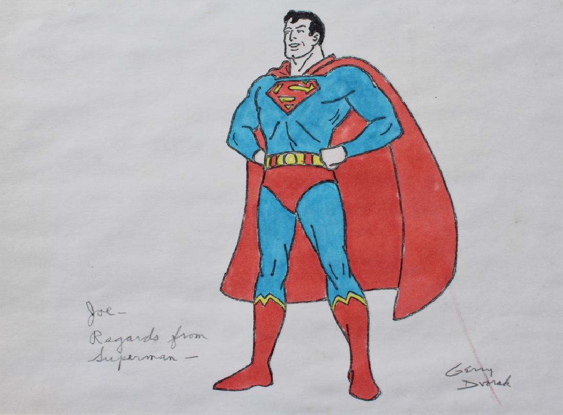 Gerry Dvorak (20th Century): Portrait of Superman. Title: Superman. Medium: Watercolor. Size (in.): 7 X 9.5. Signature: SLR. Artist: Gerry Dvorak. Unframed.