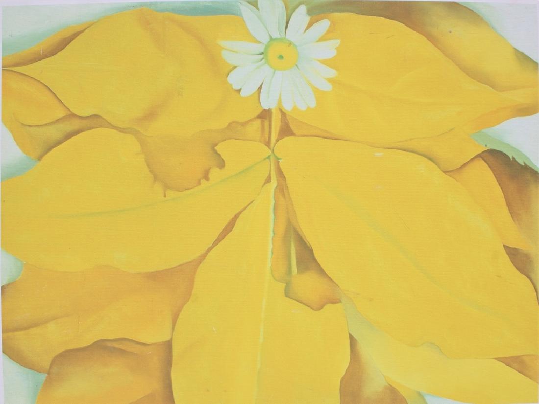 Georgia O'Keefe: The Art Institute of Chicago label on back-printers . Daisy with yellow flower, print. Title: Flower. Medium: Giclee. Size (in.): 30 x 40. Signature: Unsigned. Artist: Georgia OKeffe". Framed.