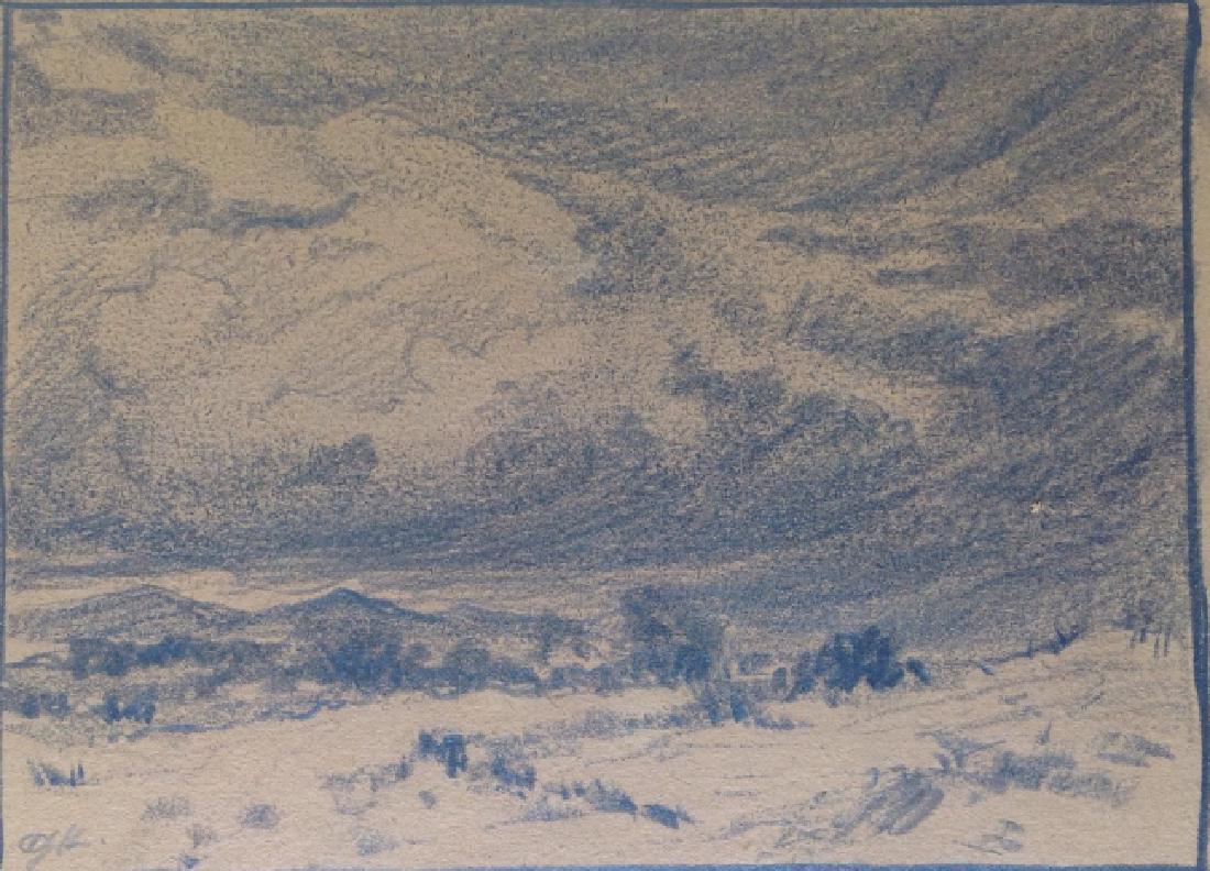 Arthur. J. Hammond: Partial gallery label on verso. Title: Sky and Hills. Medium: Pencil. Size: 9 x12 in. Signature: Initials/Monogram. Artist: Arthur J Hammond. Unframed.