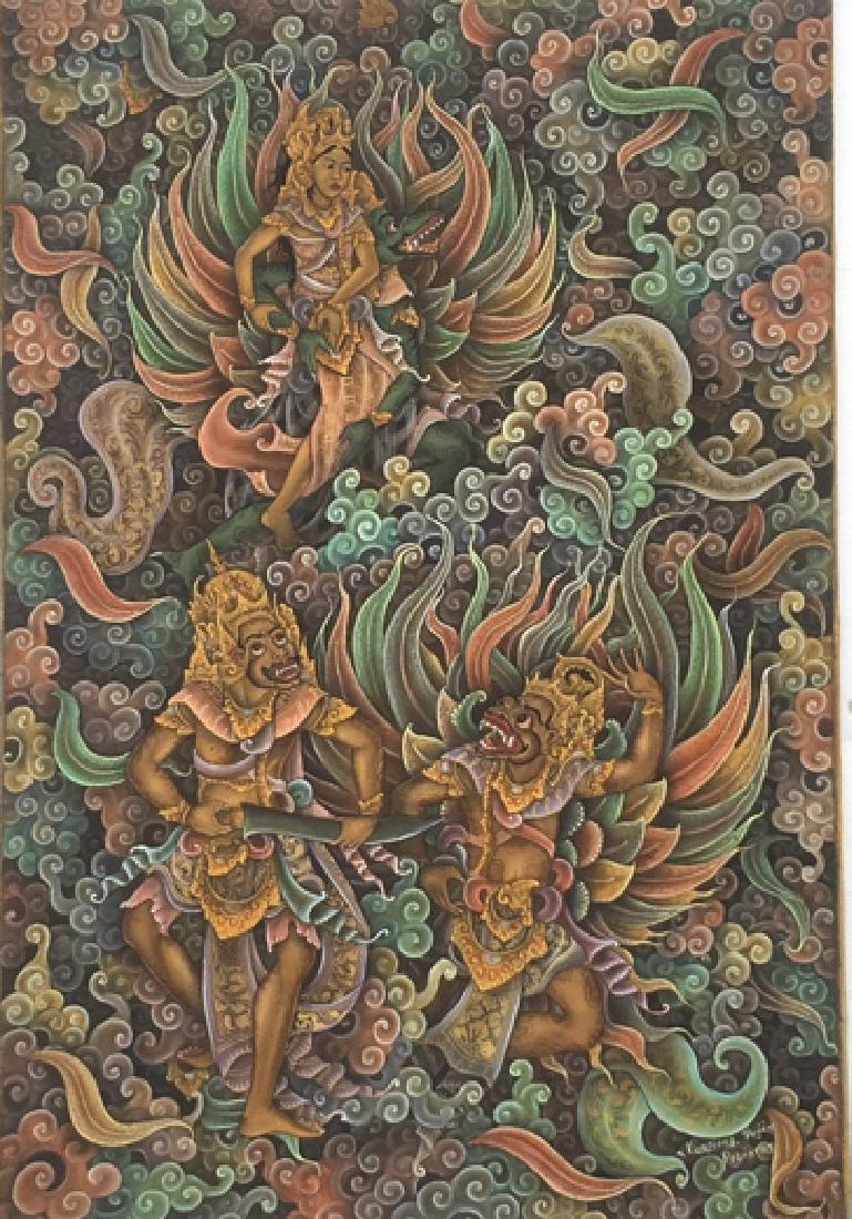 Konpiang Pugi, Ubud- Bali: 1976, DfWa, Konpiang Puji-76, Peliaton Ubud. Title: Peliaton. Medium: Oil on Canvas. Size: 27 x 18.5 in. Signature: Signed on verso. Artist: Konpiang. Unframed.