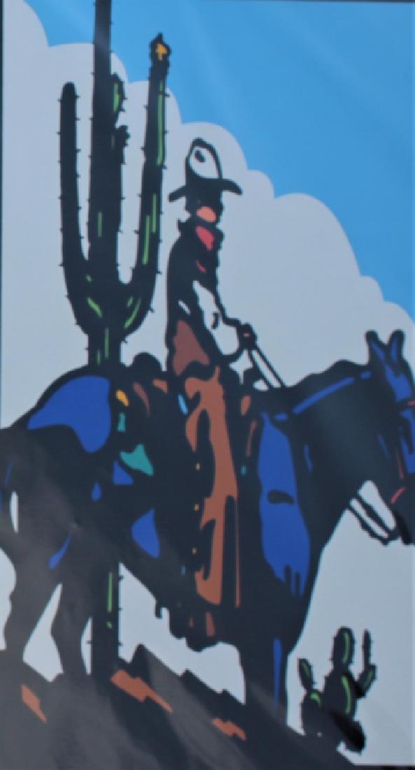 Ted Wright (mid 20th century): Signed and numbered 26/100 by artist Dated 95 Label on back. Title: Big Sky. Medium: Serigraph. Size: 18.5 X 28 in. Signature: SLR. Artist: Ted Wright. Unframed.