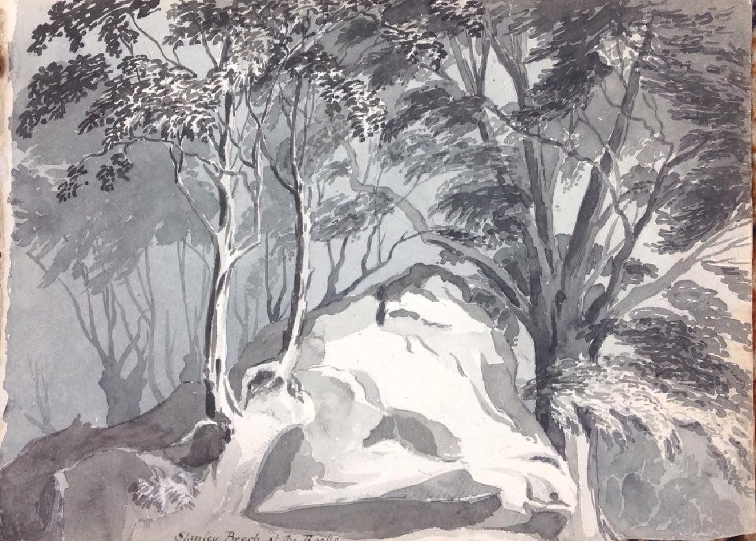 Early English watercolor: Title: Stanley Beech at the rocks. Medium: Watercolor. Size: 7.75 x 10.75 in. Signature: Unsigned. Artist: Unknown. Unframed.