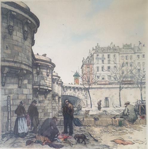 T F (Tavik Frantisek) Simon (1877-1942): T F (Tavik Frantisek) Simon (1877-1942). Man selling rugs. Title: Rug Salesman. Framed. Medium: Etching. Size: 13 X 12.5. Signature: SLR. Artist: T F Simon. Title: Rug Salesman. Medium: aquatint. Size