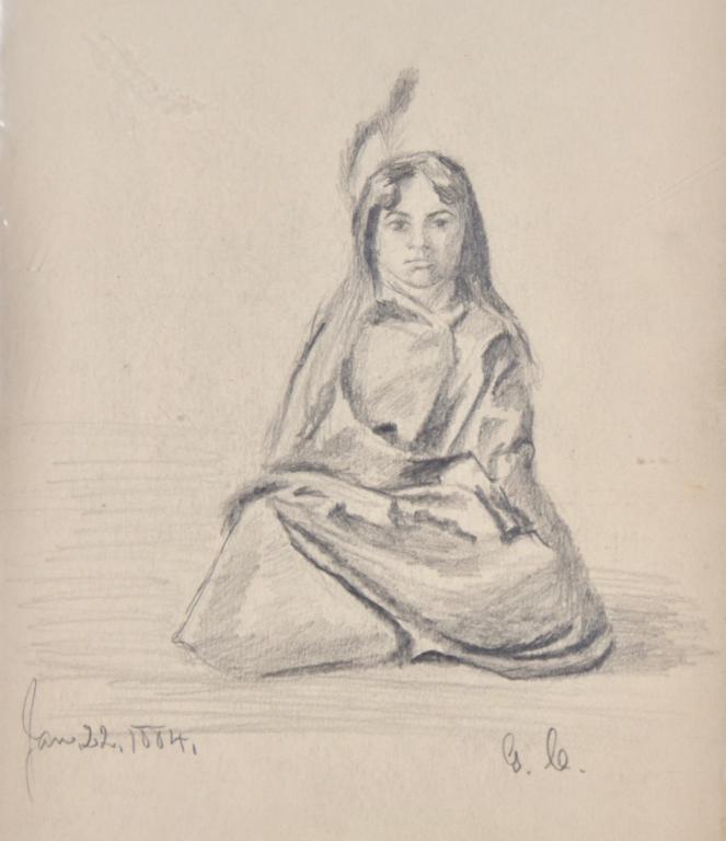 George Catlin: Jim's of Lambertville Gallery label on verso. Title: Native American young woman. Medium: Pencil. Size: 9 x 6 in. Signature: Initials/Monogram. Artist: George Catlin. Unframed.