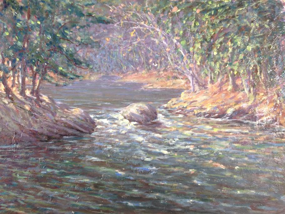 Harry Leslie Hoffman (1871/1874 - 1964): Harry Leslie Hoffman (1871/1874 - 1964). River scene, white water, forest , river's edge. Estate stamp on verso. Art Association for Harry Leslie Hoffman: American Watercolor Society, Painters in Wate