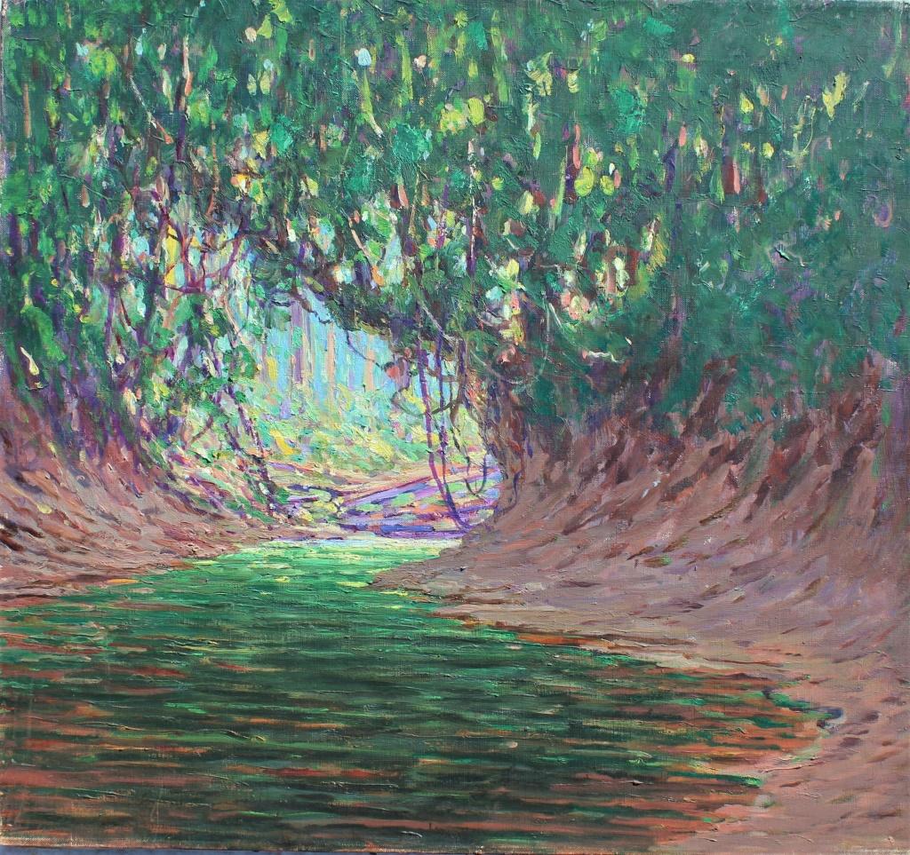 Harry Leslie Hoffman (1871/1874 - 1964): Harry Leslie Hoffman (1871/1874 - 1964). A turn in the Jungle. Estate stamp on verso. Art Association for Harry Leslie Hoffman: American Watercolor Society, Painters in Watercolor Lyme Art Association