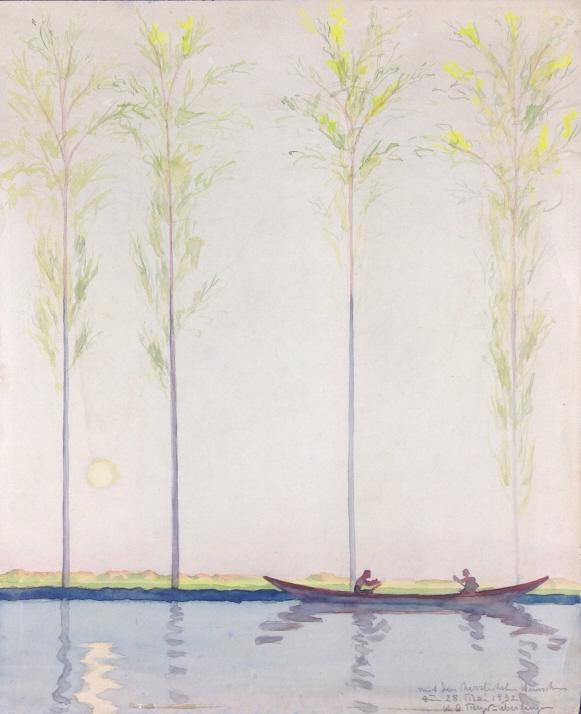 W. A. Meyer-Uberlingen: Boating on the River , . . Title: Boating on the river. Medium: Watercolor. Size: 14.75 x 12.25 in. Signature: Illegible. Artist: SLR,. Unframed.