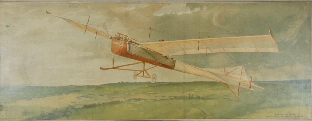 Hubert Latham Antoinette" at Blackpool": Hubert Latham Antoinette" at Blackpool". Hubert Latham Antoinette" at Blackpool". Title: Fighting the storm. Medium: Print. Size: 28 X 10.25 in. Signature: SLL. Unframed.