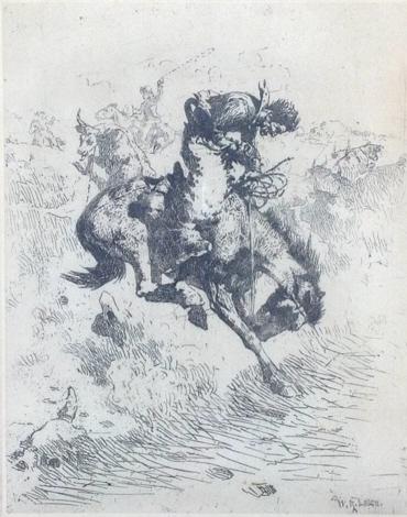 William Robinson Leigh: William Robinson Leigh. Foul rope" Cowboy on a bucking horse. Art students league, Royal Academy of Art student. In 1907 he started his western adventures by trading work for transportation with the S