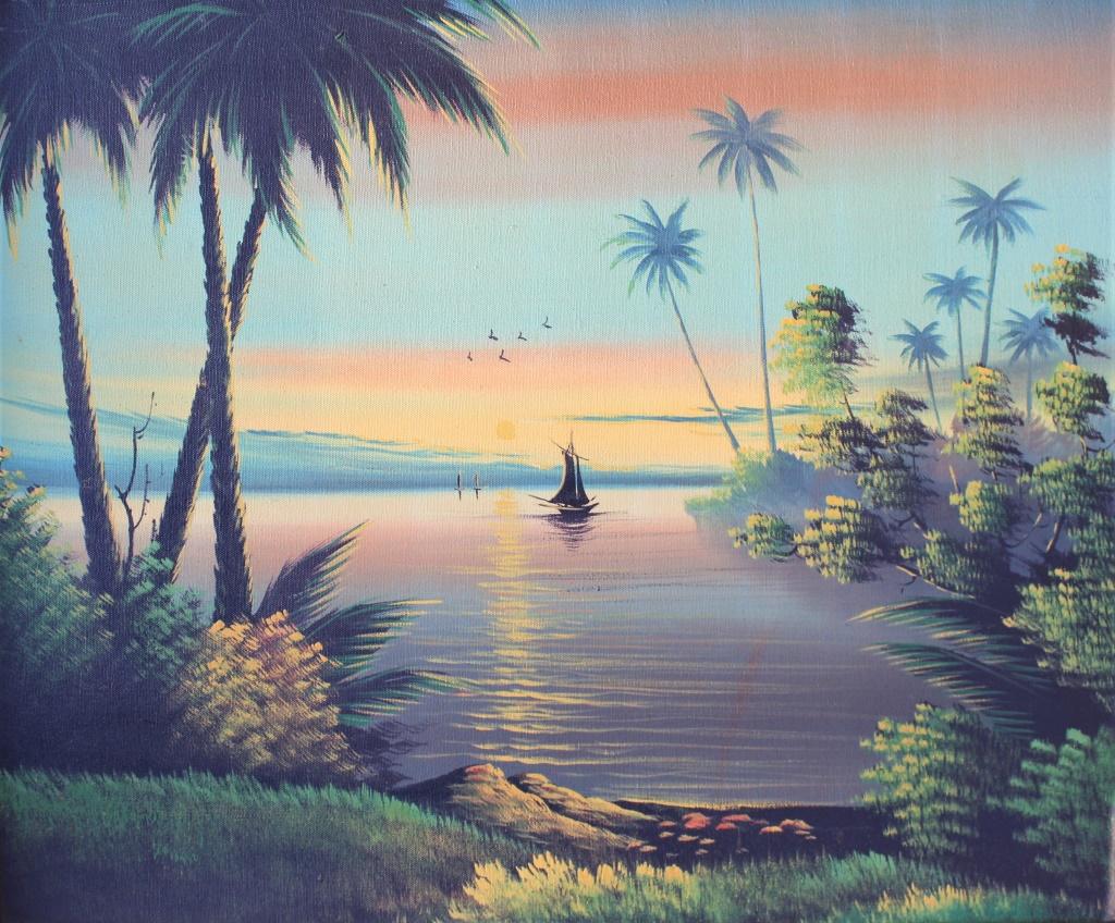 Vietnam Sunset: Vietnam Sunset. . Title: Vietnam Sunset. Medium: Oil on Canvas. Signature: Unsigned. Framed.