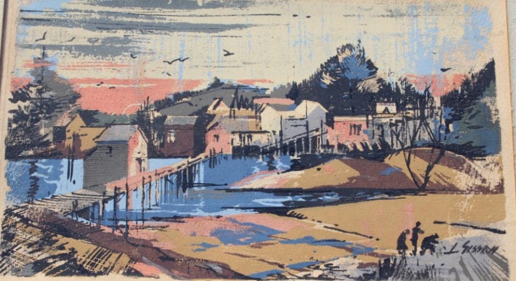 Laurence Philip Sisson (1928 - 2015): Laurence Philip Sisson (1928 - 2015). Booth Bay, Maine. Title: Booth Bay , Maine. Medium: Silkscreen. Size: 6.25 X 10 in. Signature: SLR. Artist: Laurence Philip Sisson (1928 - 2015). Framed.