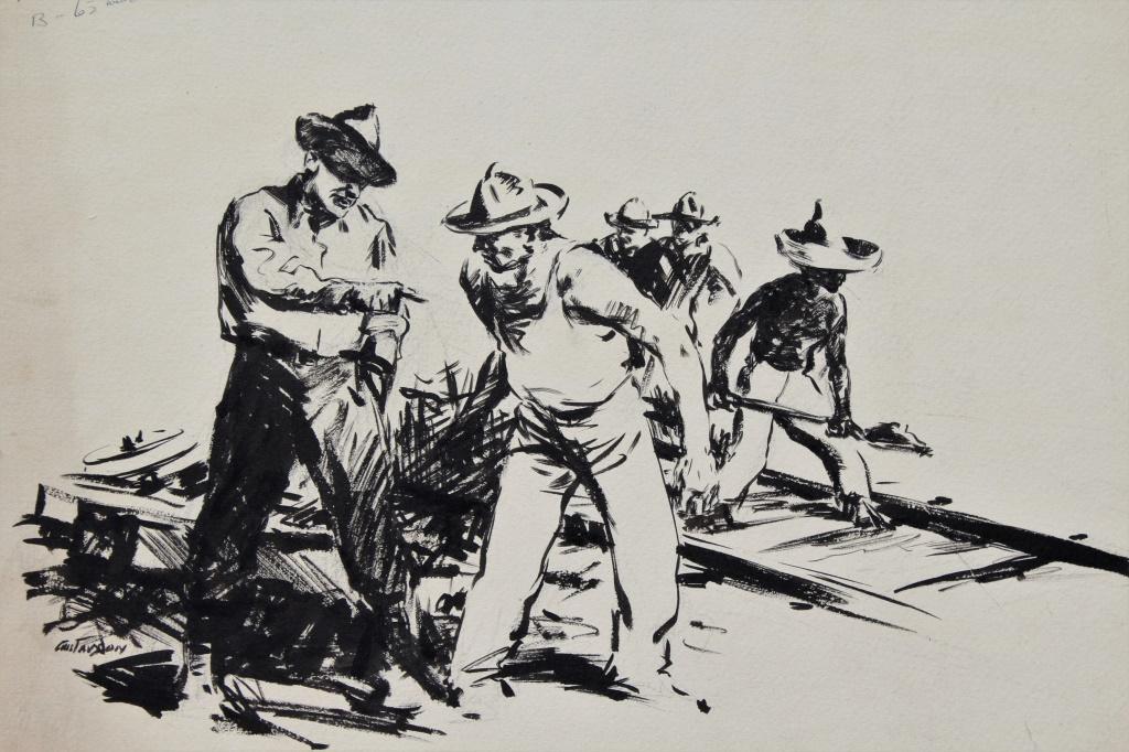 Leland Gustavson (American 1894-1966) Illustrator: Leland Gustavson (American 1894-1966) Illustrator. Foreman talking to one of the railroad workers Leland R. Gustavson was active/lived in New York, Illinois. Leland Gustavson is known for illustrator,