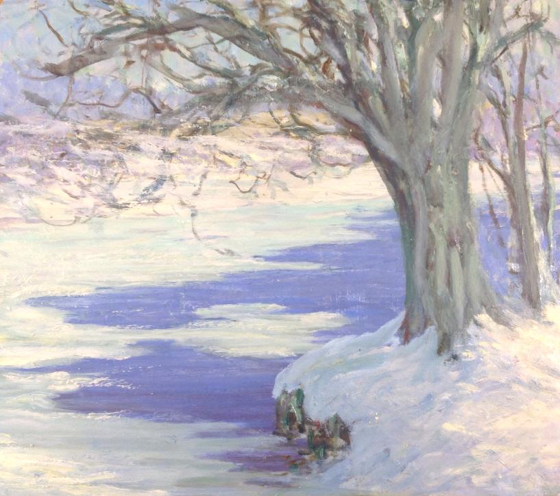 Harry Leslie Hoffman (1871/1874 - 1964): Harry Leslie Hoffman (1871/1874 - 1964). Title: Winter River. Medium: Oil on Board. Size: 14 x 16 in. Signature: Estate stamp on veso. Artist: Harry Leslie Hoffman (1871/1874 - 1964). Unframed. Art As