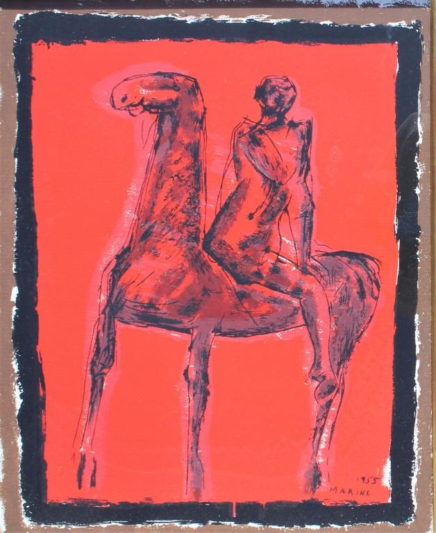 Marino Marini: Marino Marini. Title: Cavalier. Medium: Lithograph. Size: 20.25 x 18.50 in. Signature: Signed in plate. Artist: Marino Marini. Framed.