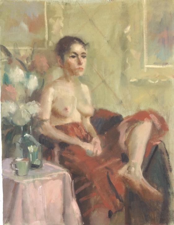Harry Barton, Nude female model: Harry Barton, Nude female model. No Stretcher.. Title: Nude studio model. Medium: Oil on Canvas. Size: 18 x 13.50 in. Signature: Estate stamp on verso. Artist: Harry Barton. Unframed.