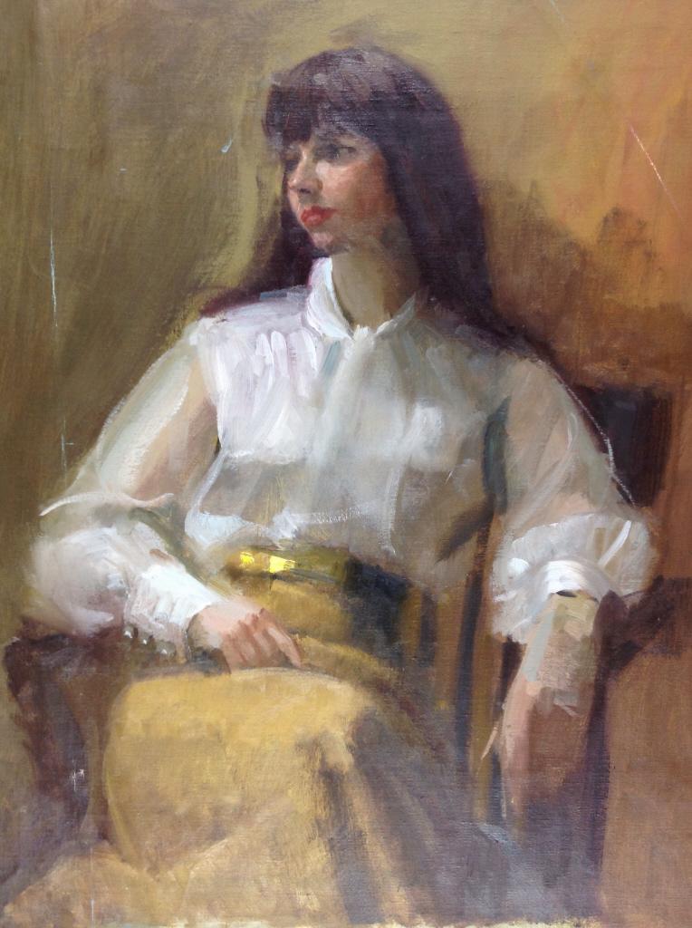 Harry Barton, youn woman portrait: Harry Barton, youn woman portrait. No Stretcher board....Signed Barton on edge, young woman sitting portrait. Title: Young female sitting Portrait. Medium: Oil on Canvas. Size: 24 x 20 in. Signature: