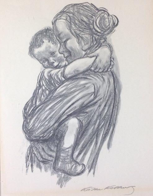 Kathe Kollwiitz: Kathe Kollwiitz. Print. Title: Mother and Child. Medium: Print. Size: 13.50 x 10.25 in. Signature: SLR, signed in plate. Artist: Kathe Kollwitz. Framed.